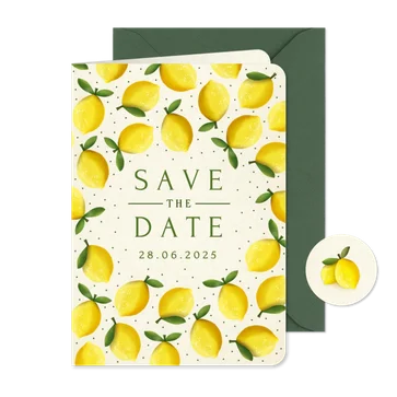 Zomerse Mediteraanse Save the Date kaart met citroenen